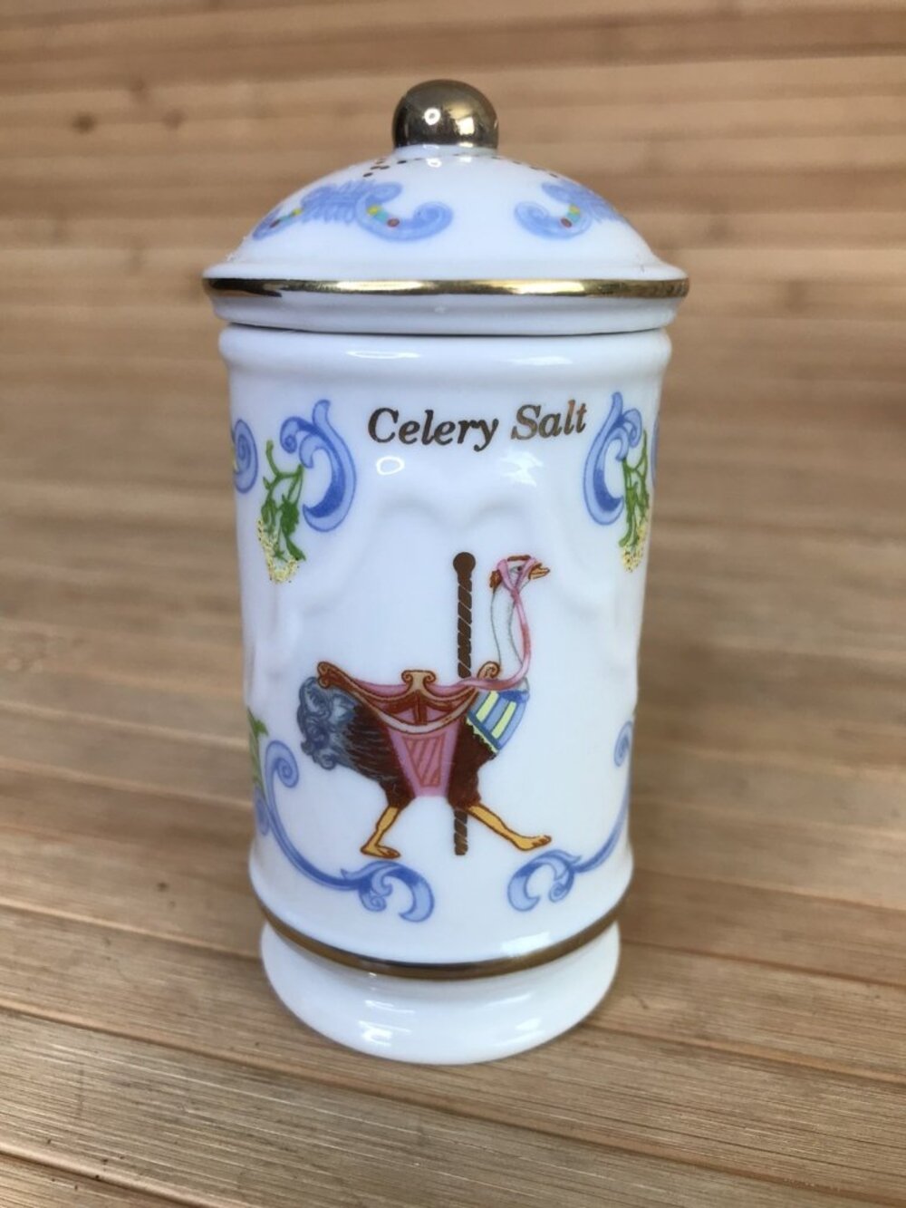 Lenox Fine Porcelain The Spice Carousel Celery Salt Jar Lid Gold Fill Trim 1993